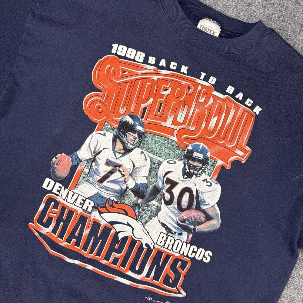 Vintage NFL Super Bowl Denver Broncos XXXII 32 Sweatshirt 2XL 1998 Back to Back